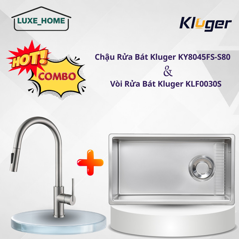 Chậu Rửa Bát Kluger KY8045FS – S80 – Kiểu Dáng Vuông Góc – Bề Mặt Linen Chống Xước