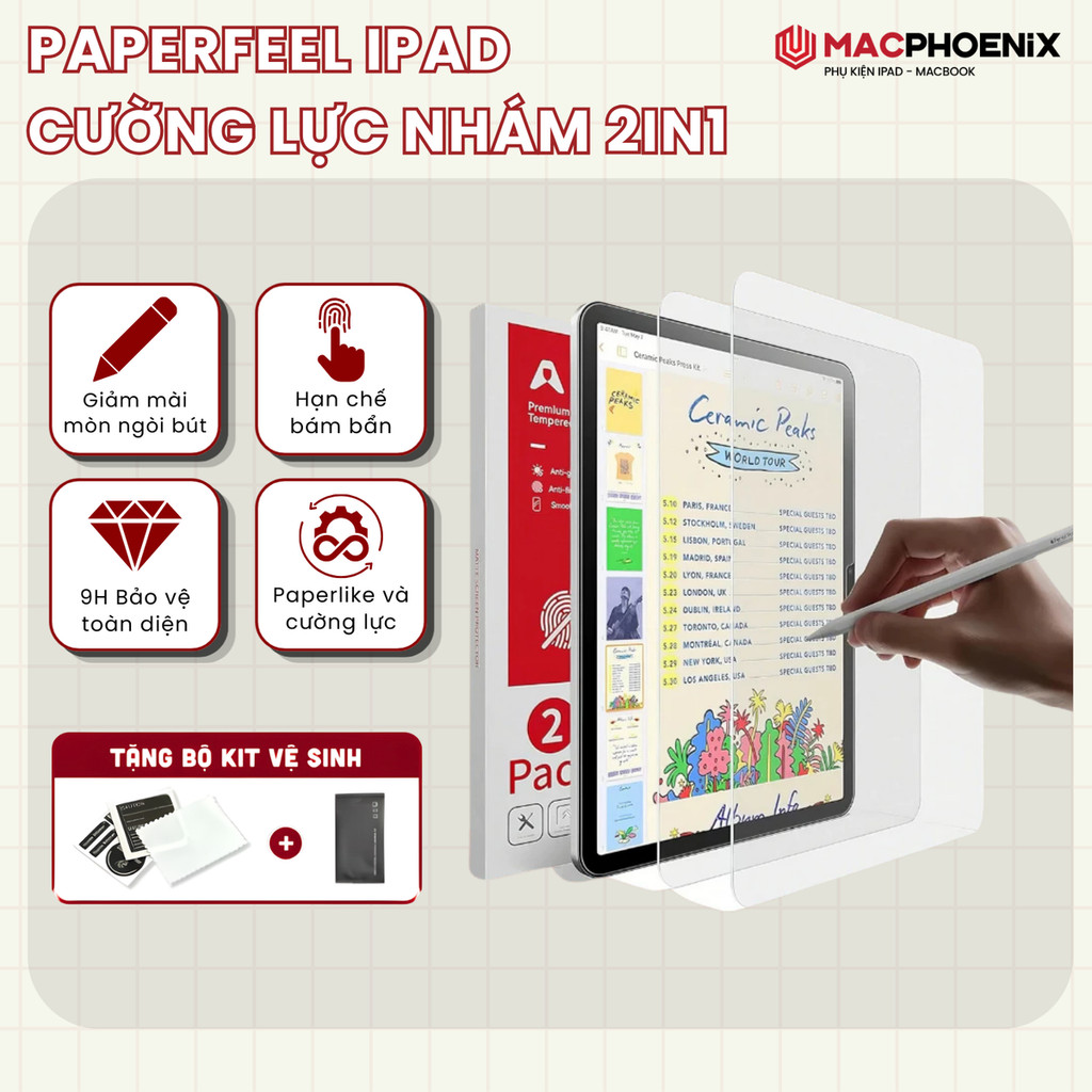 [PaperLike 2in1] Cường Lực Nhám iPad Macphoenix, Viết Vẽ Như Giấy Cho Đủ Dòng Gen/Mini/Air/Pro - C04