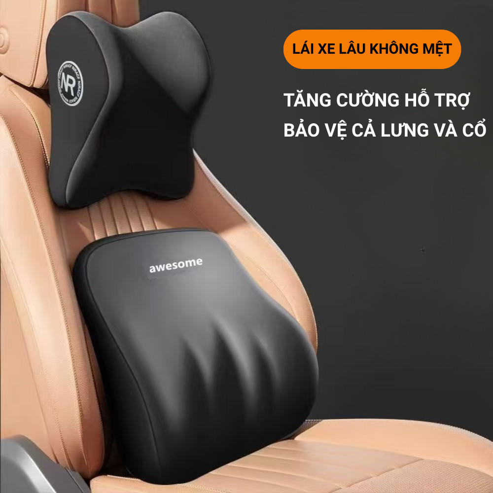 [ AWESOME ] Gối Tựa Đầu & Tựa Lưng Ô Tô Cao Su Non - Công Thái Học, Giảm Đau Cổ Vai Gáy