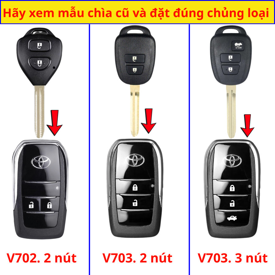 Vỏ Độ Gập Chìa Khoá remote Xe Toyota Vios Yaris Hiace cho đời xe 2015-2025 V703