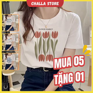 Áo phông nữ form vừa chất COTTON 100% mềm mịn, thoáng mát, màu TRẮNG, hình in đa dạng, nhiều mẫu