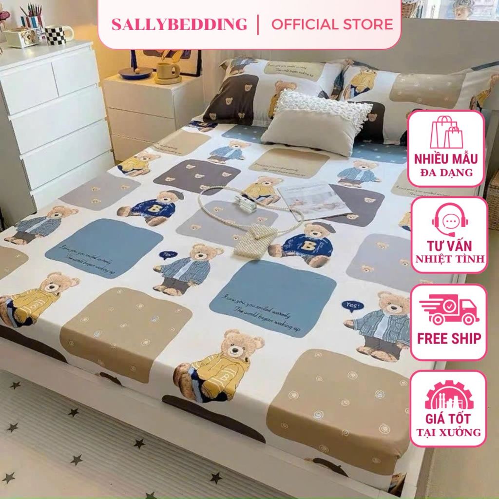 Bộ Ga Gối 3 Món Vải Cotton Poly,1m5x1m8 đệm 10cm,Không Kèm Chăn