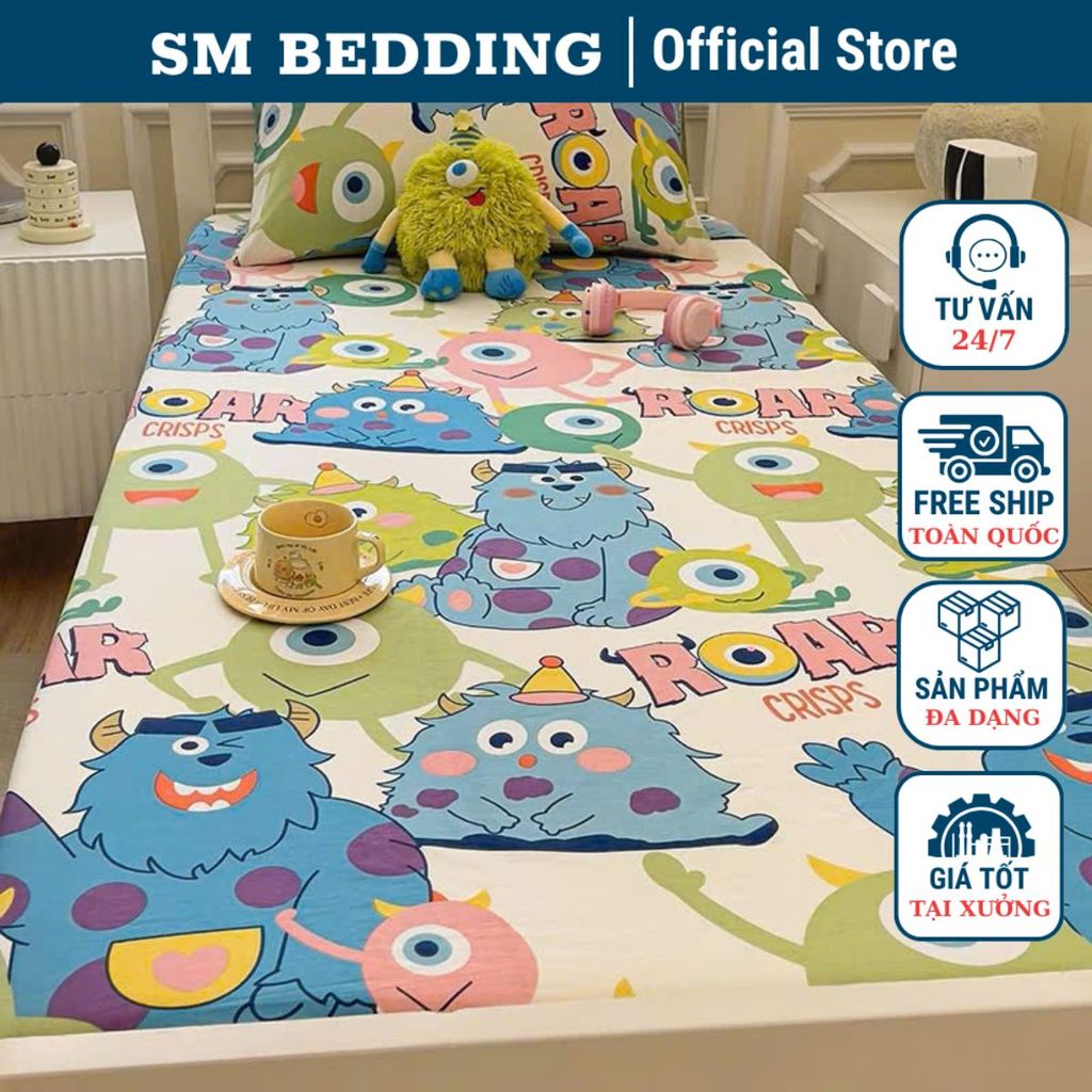 Bộ 3 Món Ga Gối Ký Túc Xá Poly Cotton,Size 80x190cm,Đủ kích thước,Dùng Cho Giường Tầng,Bọc Đệm 2-10c
