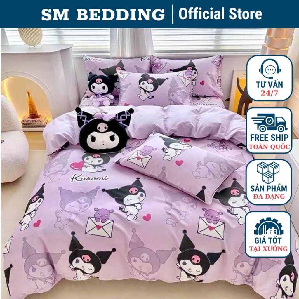 Bộ ga trải giường và vỏ gối chăn phao trần bông 4 món cotton poly,bọc đệm 2-10cm