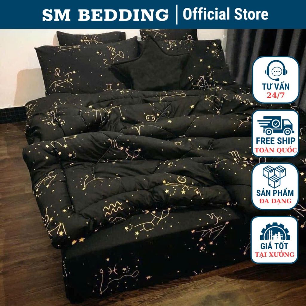 Bộ 4 Món Ga Gối & Chăn Phao Cotton Poly – Trần Bông Dày, Mềm Êm, Chọn Mẫu, Bọc Đệm 2–10cm