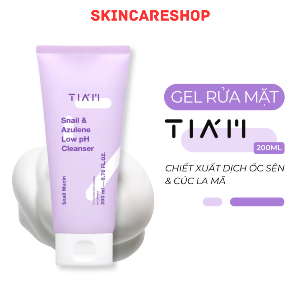 Sữa rửa mặt Tiam Snail & Azulene Low PH Cleanser 200ml SKINCARESHOP