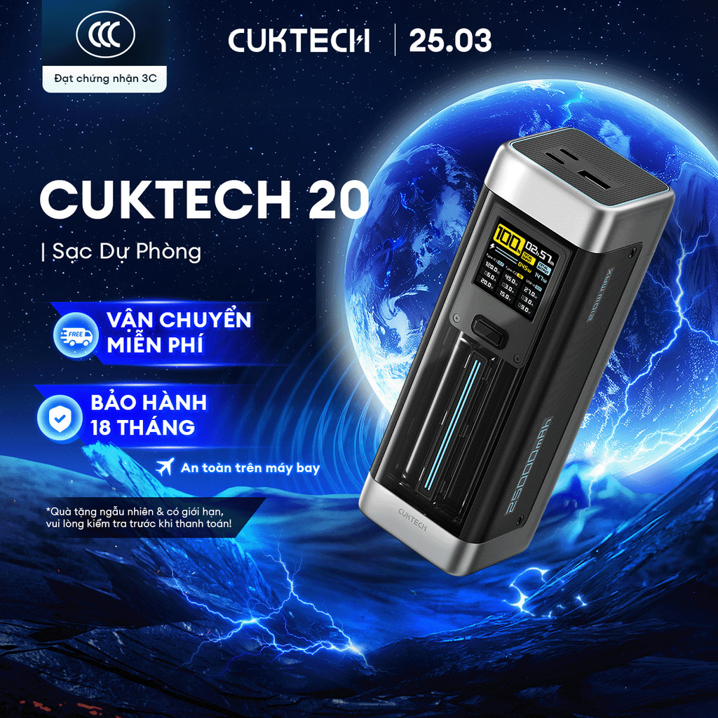 CUKTECH 20 Sạc Di Động 2C1A | Công Suất 210W Max | Dung Lượng 25.000mAh | Bảo Hành 18 Tháng P23