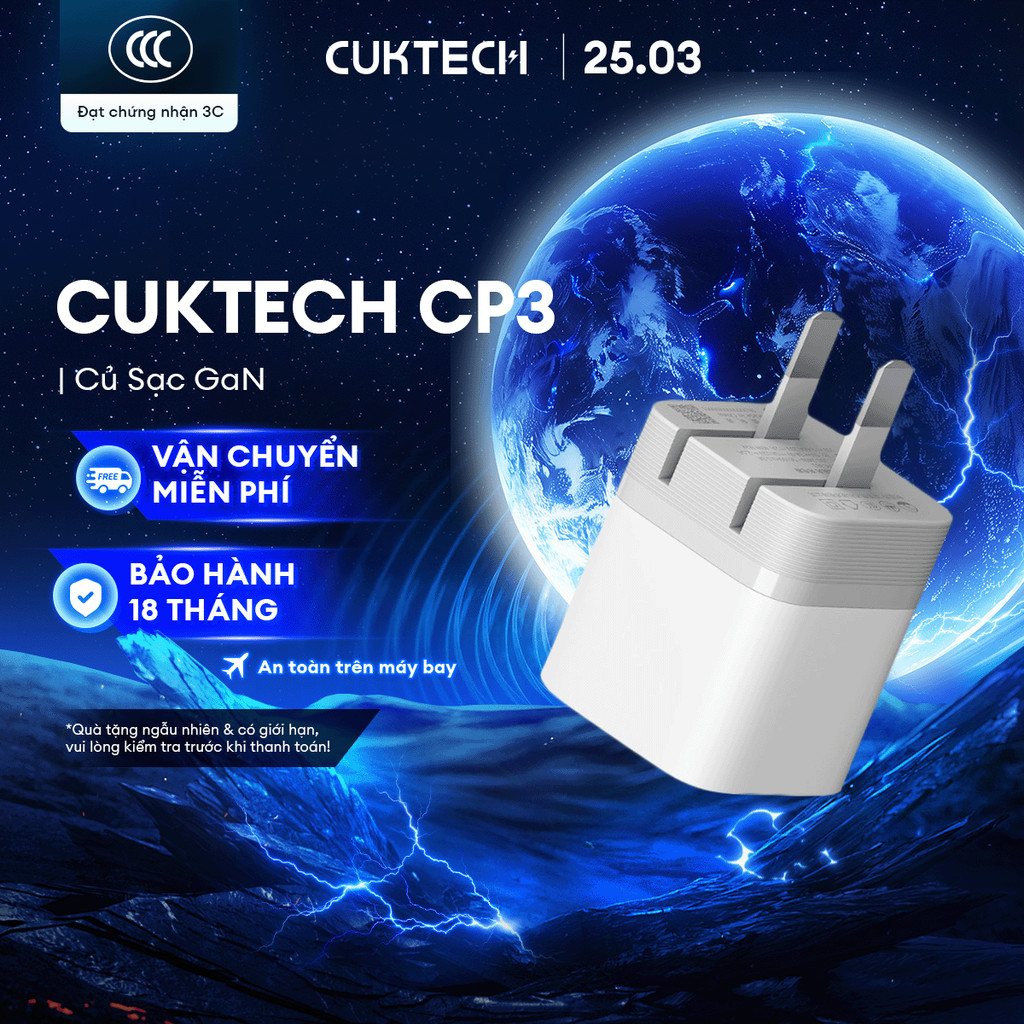 Củ Sạc GaN CUKTECH CP3 1C | Công Suất 30W | Hỗ Trợ Sạc Nhanh | Thiết Kế Nhỏ Gọn | Bảo Hành 18 Tháng 
