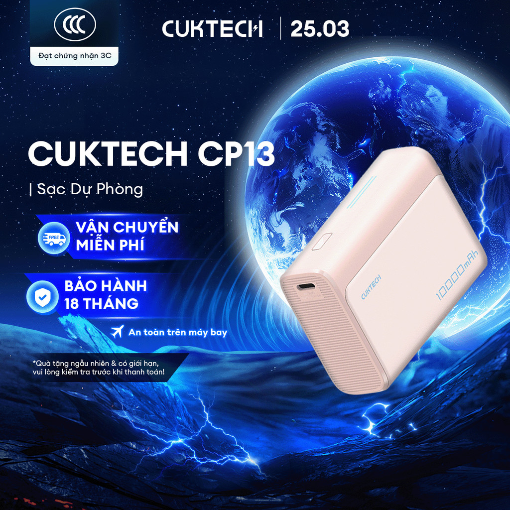 Sạc CUKTECH CP13/CP133L Kèm Cáp | Sạc Nhanh 30W Max | Dung Lượng 10.000mAh | Bảo Hành 18 Tháng LPB10