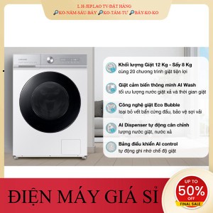 ib giảm thêm✔️_  Máy giặt sấy Samsung Bespoke AI Inverter giặt 12 kg  sấy 8 kg WD12BB944DGHSV model mới 2023 _HÀNG MỚI G