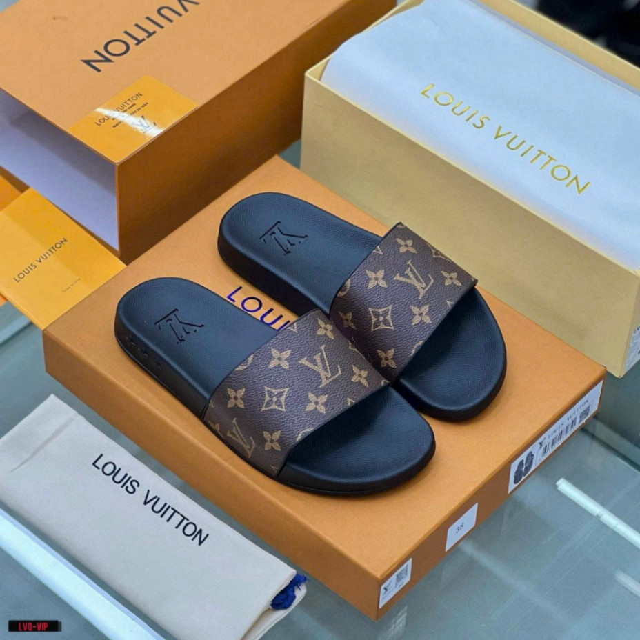 Dép LV nam full_box - Dép quai ngang LV cao cấp đế cao su mềm .