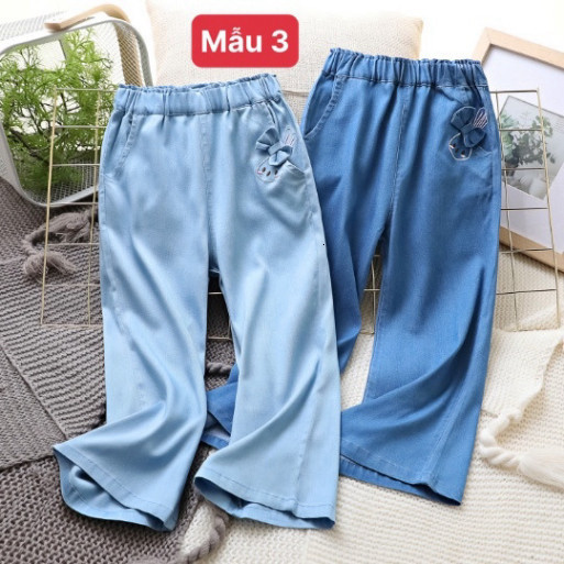 {Quảng Châu} Quần JEAN demi  suông mem  cho bé, quần jean giấy ống suông HƠI LOE CO GIÃN cho bé gái-