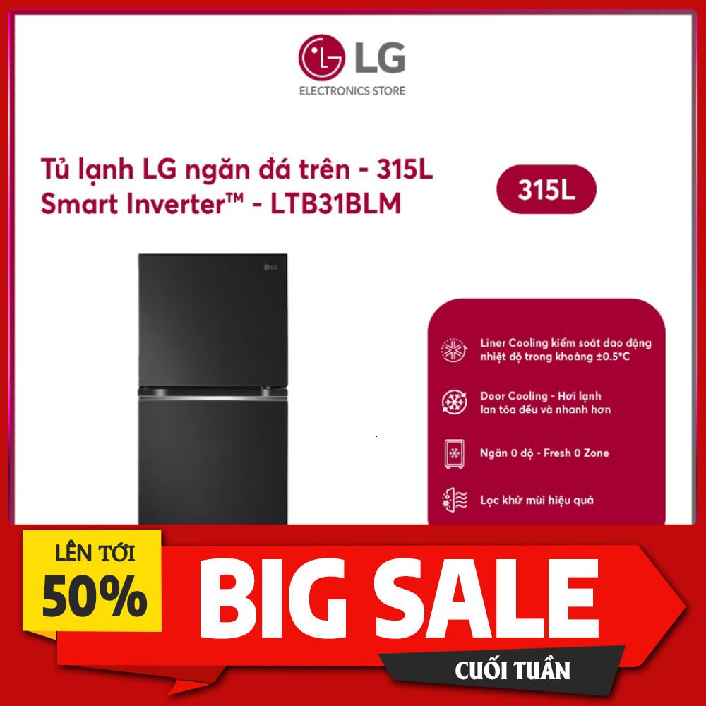 Sale lớn  Tủ lạnh LG 315 lít Inverter LTB31BLM Miễn phí GIAO + LẮP tại Hà Nội. Giao nhanh toàn quốc.