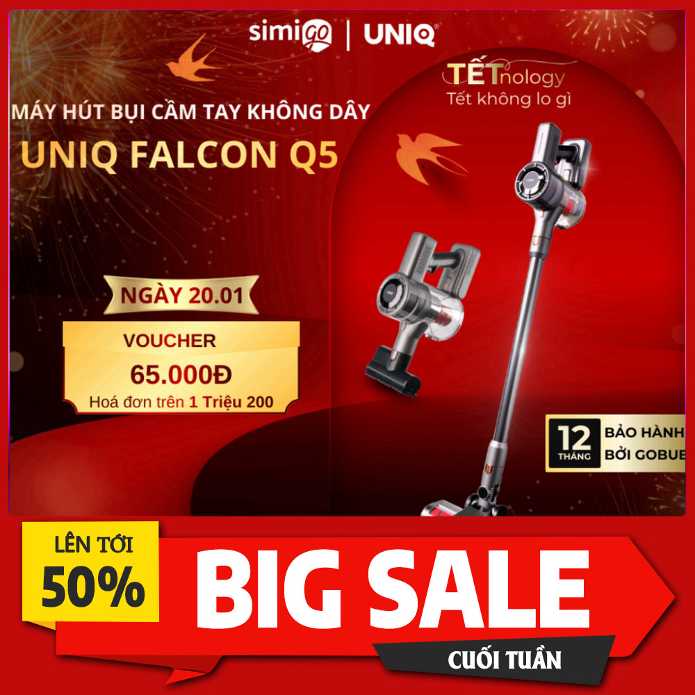Sale lớn  Máy hút bụi cầm tay không dây UNIQ Falcon Q5 - Cây hút bụi đa năng cho gia đình Giao nhanh
