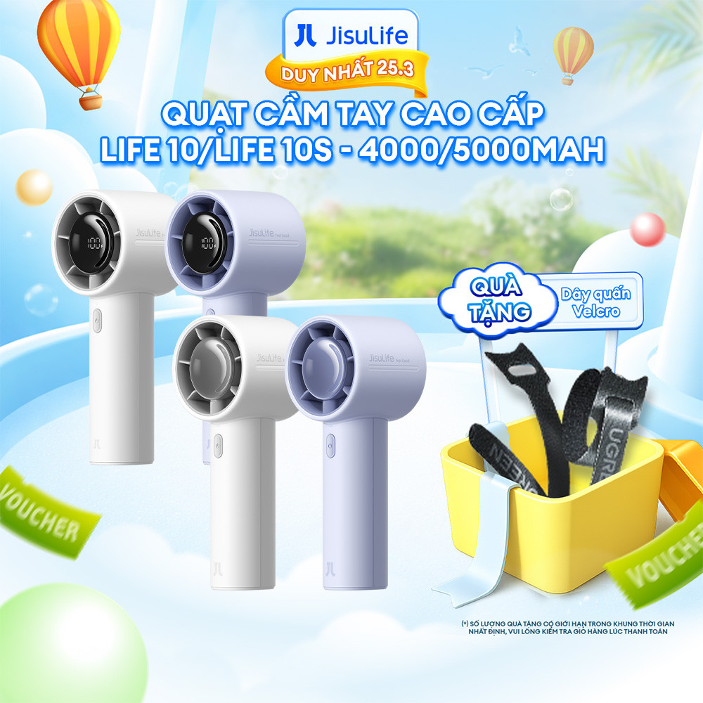 Quạt Cầm Tay JISULIFE Life10 Và 10S 4000/5000mAh - Pin 28 Giờ, 5 Cấp Gió Mạnh Mẽ, Bảo Hành 12 Tháng