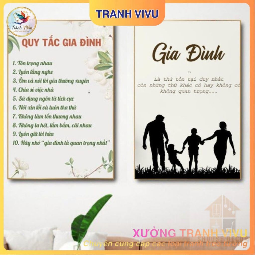 Tranh Treo Tường Slogan Nội Quy Gia Đình Chất Liệu Tráng Gương Cao Cấp Có Khung, Ý Nghĩa, Hạnh Phúc,