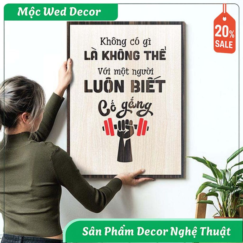 Gỗ Treo Tường Tạo Động Lực "Không Có Gì Là Không Thể" Decor Phòng Gym/Văn Phòng/Phòng Làm Việc 3D Ca