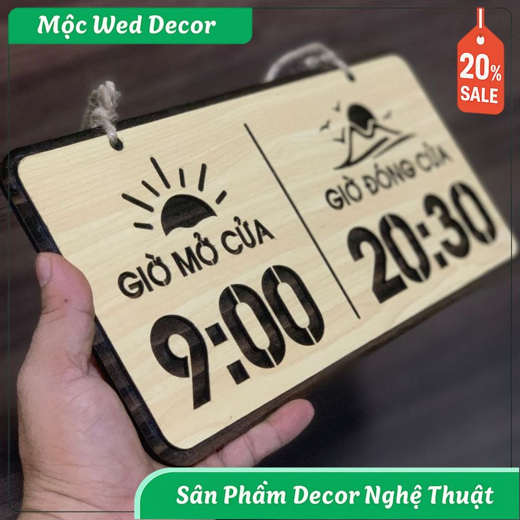 Bảng Gỗ Giờ Mở Cửa / Giờ Đóng Cửa Khắc Theo Yêu Cầu Treo Cửa - Biển Báo Giờ Hoạt Động Decor Quán Caf