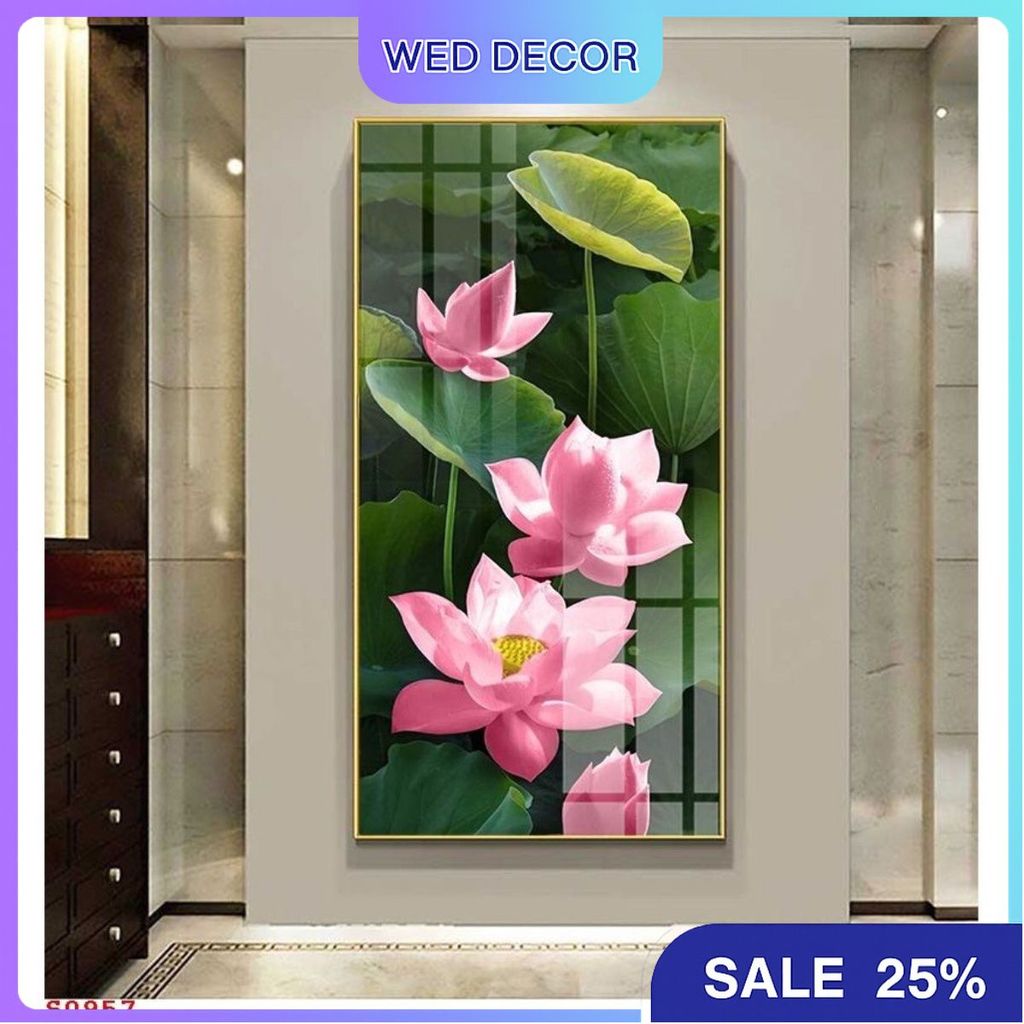 Tranh Hoa Sen/ Tranh Treo Phòng Khách/Phòng Ngủ/ Tranh Tráng Gương In UV 5D/ Tranh Deco Phòng