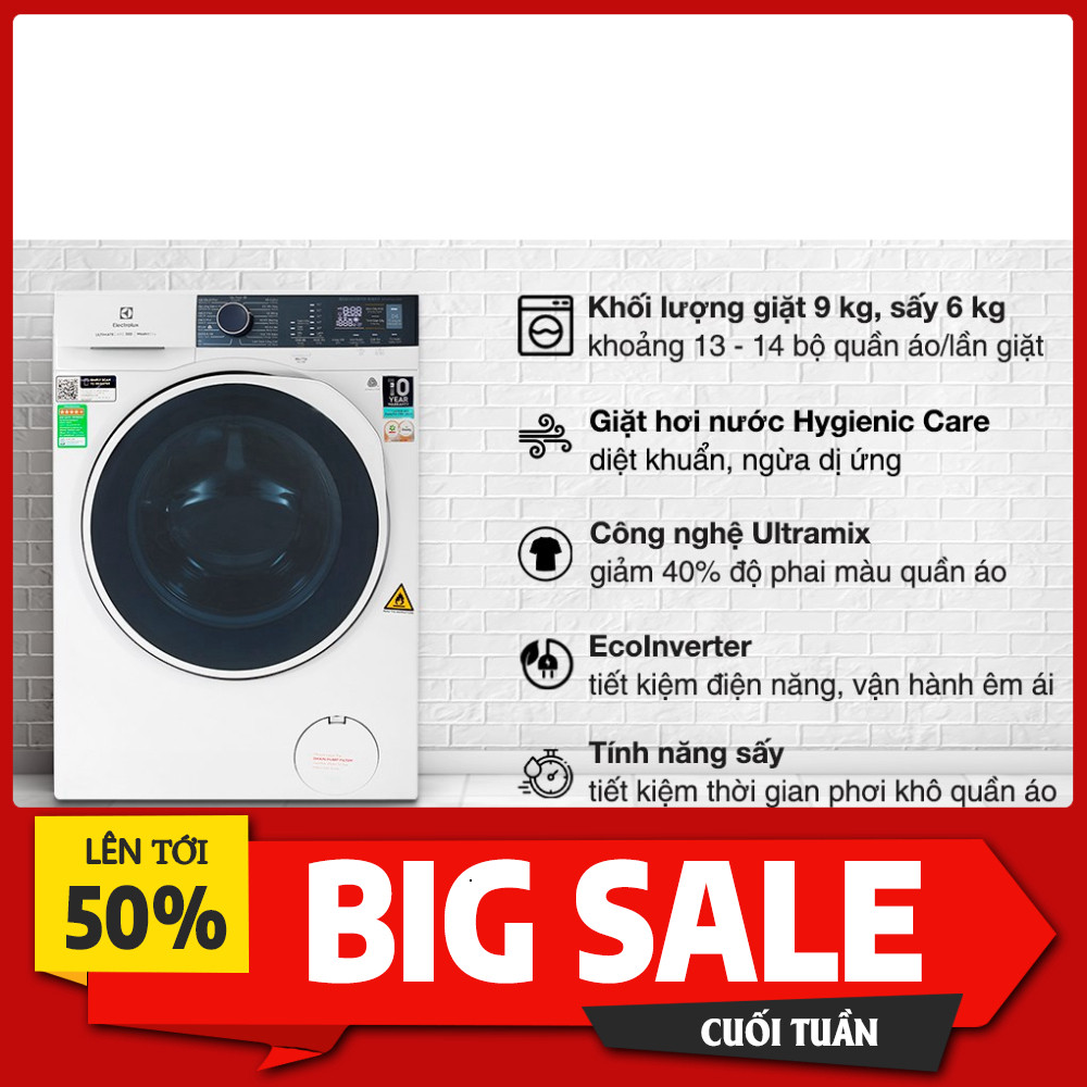 Sale lớn  Máy Giặt Sấy Electrolux Inverter 9kg EWW9024P5WB 2021 | Giặt 9kg + Sấy 6kg Giao nhanh toàn