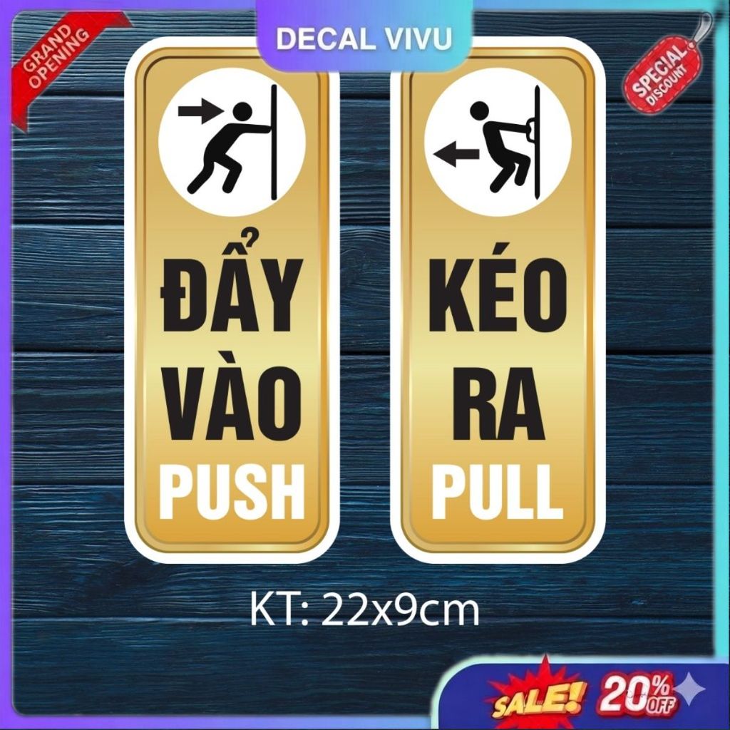 Bộ tem decal dán ĐẦY VÀO, KÉO RA, PUSH, PULL, chất liệu decal chống nước - MÃ 336