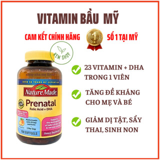 [Kemshop] [CAM KẾT CHÍNH HÃNG] Vitamin tổng hợp cho bà bầu Mỹ Nature Made Prenatal Multi DHA 150 viên, Bổ bầu mỹ Prenata