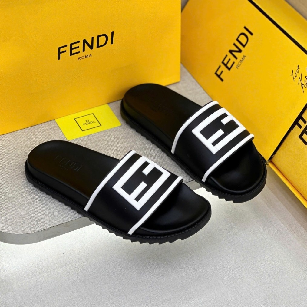 Dép Quai Ngang Fendi Logo Trắng Đen Cao Cấp
