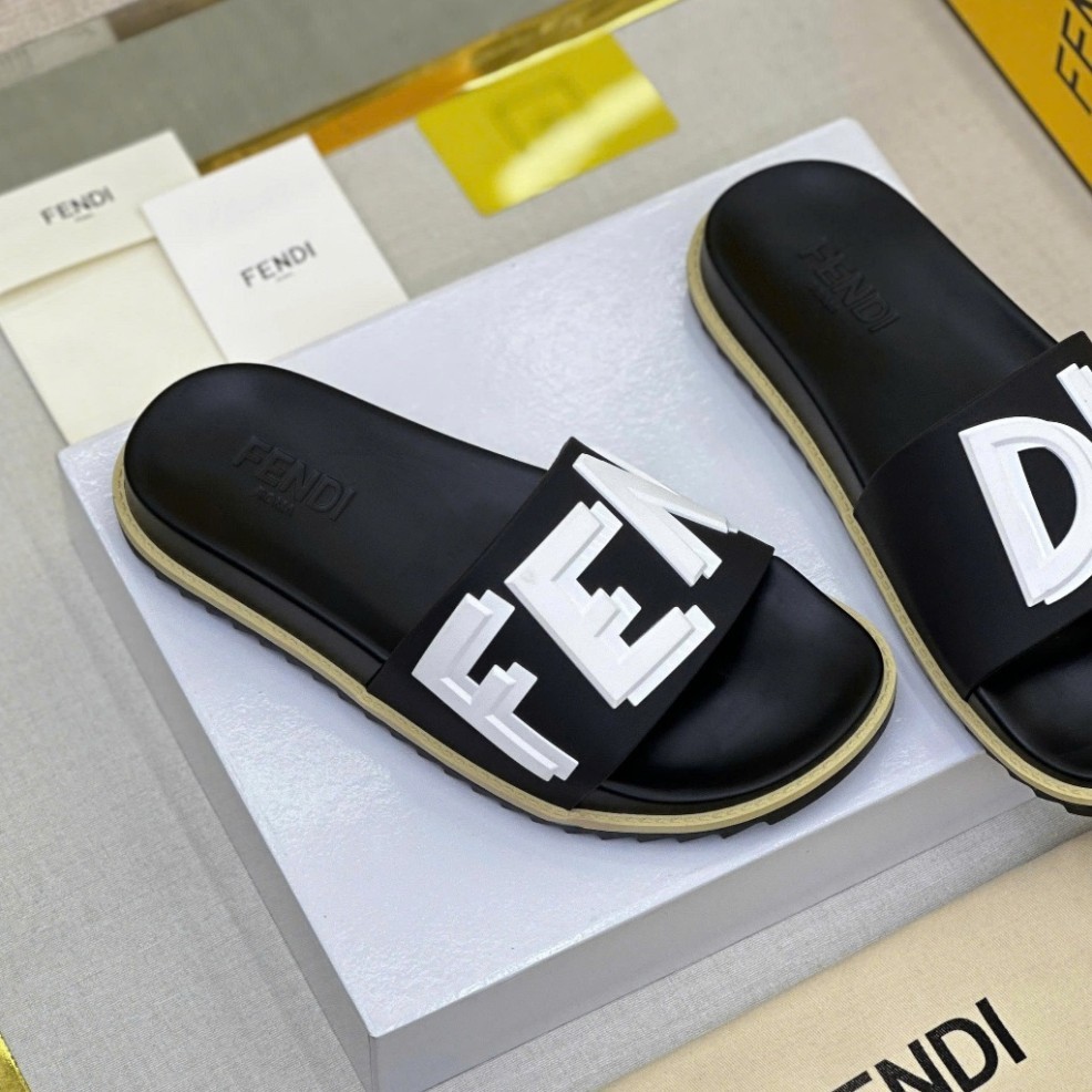 Dép Quai Ngang Fendi Logo Trắng Đen Cao Cấp