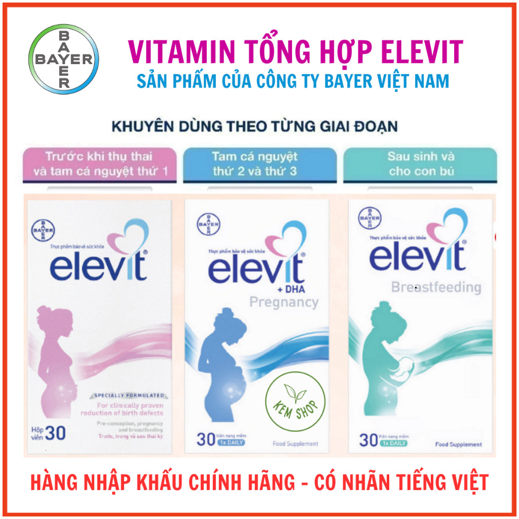 [Kemshop] [NHẬP KHẨU] Vitamin tổng hợp Elevit bầu, Elevit DHA Pregnancy, Elevit Breastfeeding cho ph