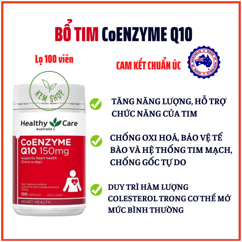 [Kemshop] [Cam kết chuẩn Úc] Viên uống bổ tim mạch Healthy Care Coenzyme Q10 150mg 100 hàng Úc