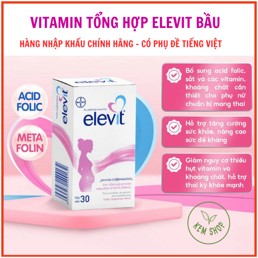 [NHẬP KHẨU] Vitamin Tổng hợp Elevit 30 Viên bổ sung Acid Folic, Sắt, Canxi, Vitamin và Các khoáng ch