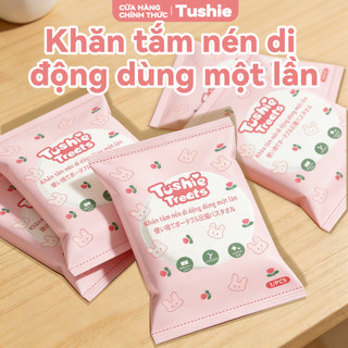 【5 cái】Tushie Treats Khăn tắm nén dùng 1 lần,  bản du lịch, tiện đem theo, thấm hút tốt, không rụng xơ
