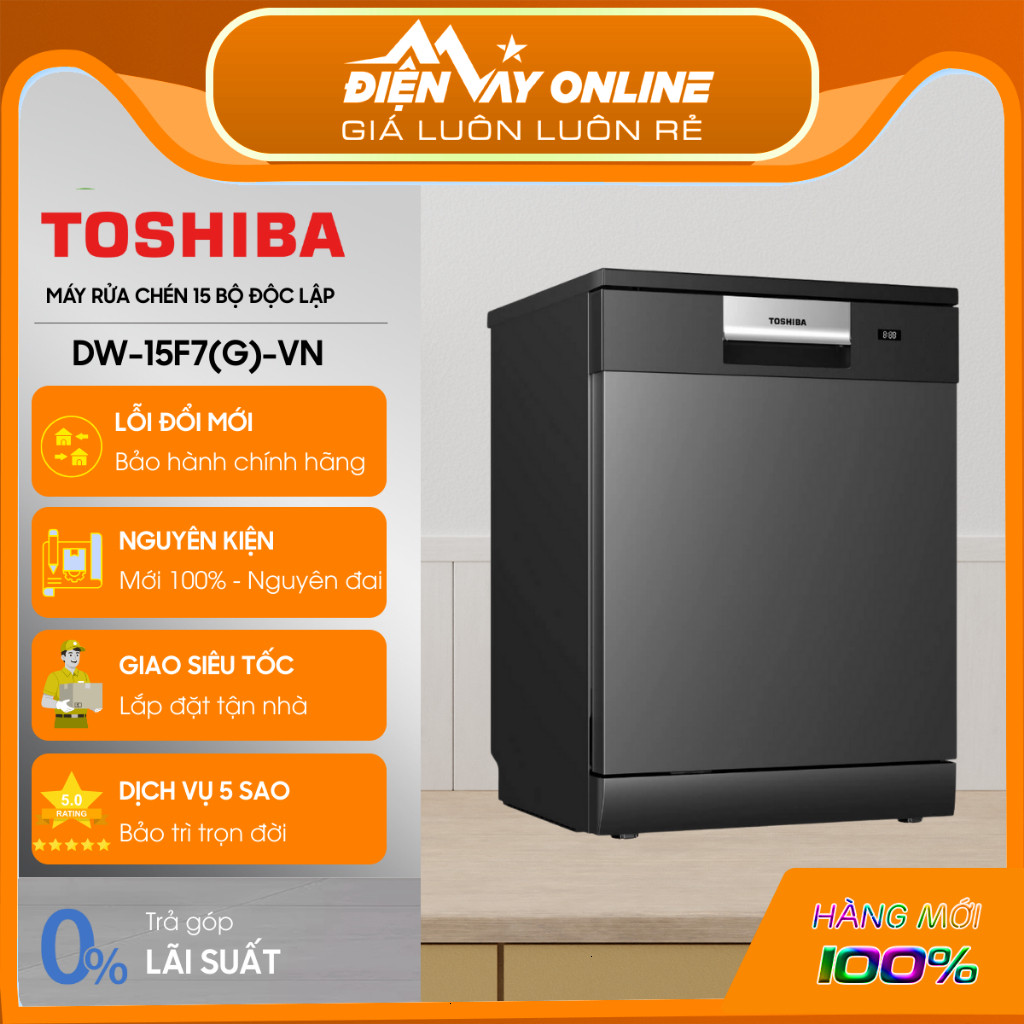 [Tặng quạt 2.990.000đ] Máy Rửa Bát Toshiba DW-15F7(G)-VN - Dung Tích 15 Bộ, Công Nghệ Sấy HyperDry
