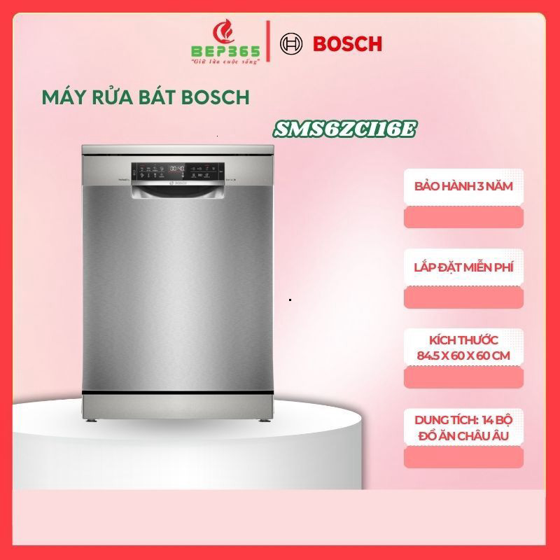 Máy rửa bát Bosch SMS6ZCI16E - 8 chương trình rửa - Sấy Zeolith - Tự động điều chỉnh chất tẩy rửa