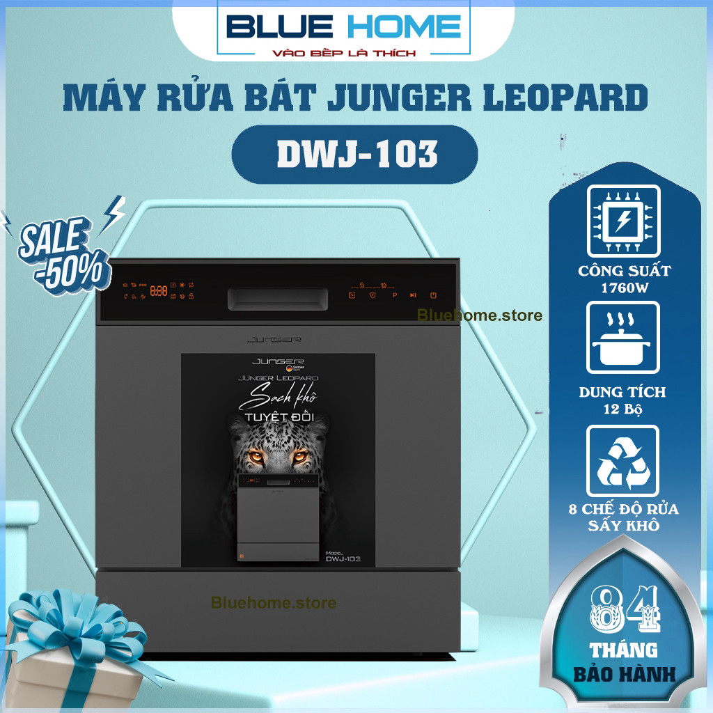 [Miễn Phí Lắp Đặt] Máy Rửa Bát Junger Leopard DWJ-103,  8 Chế Độ Rửa Chuyên Sâu Sấy Khô Khử Khuẩn UV, Hàng Chính Hãng