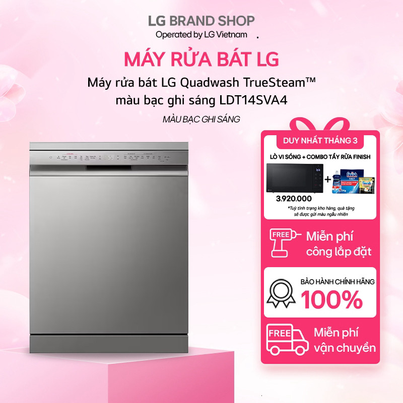 [ Chỉ giao miền Nam - Trung )Máy rửa bát LG Quadwash TrueSteam™ màu bạc ghi sáng LDT14SVA4