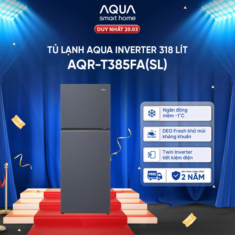 Tủ lạnh Aqua Inverter 318 lít AQR-T385FA(SL) - Freeship toàn quốc - Bảo hành 2 năm