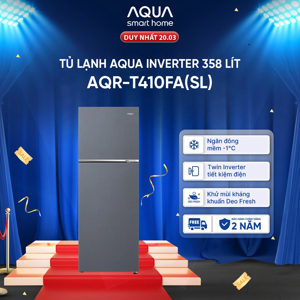 Tủ lạnh ngăn đông trên Aqua Inverter 358L AQR-T410FA(SL) - Bảo hành 2 năm - Freeship toàn quốc