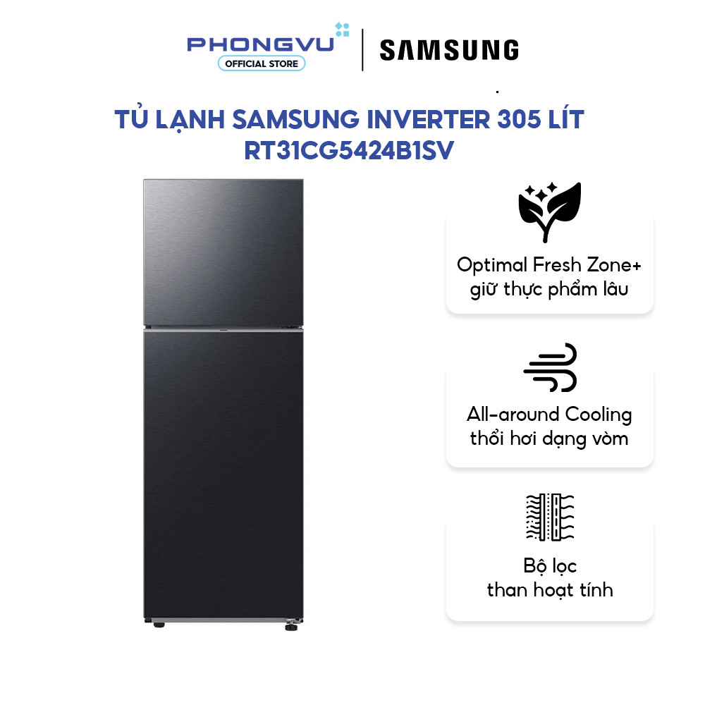 Tủ lạnh Samsung Inverter 305 lít RT31CG5424B1SV - Ngăn đá trên, Tiết kiệm điện, Phù hợp 3-4 người - Bảo hành 24 tháng