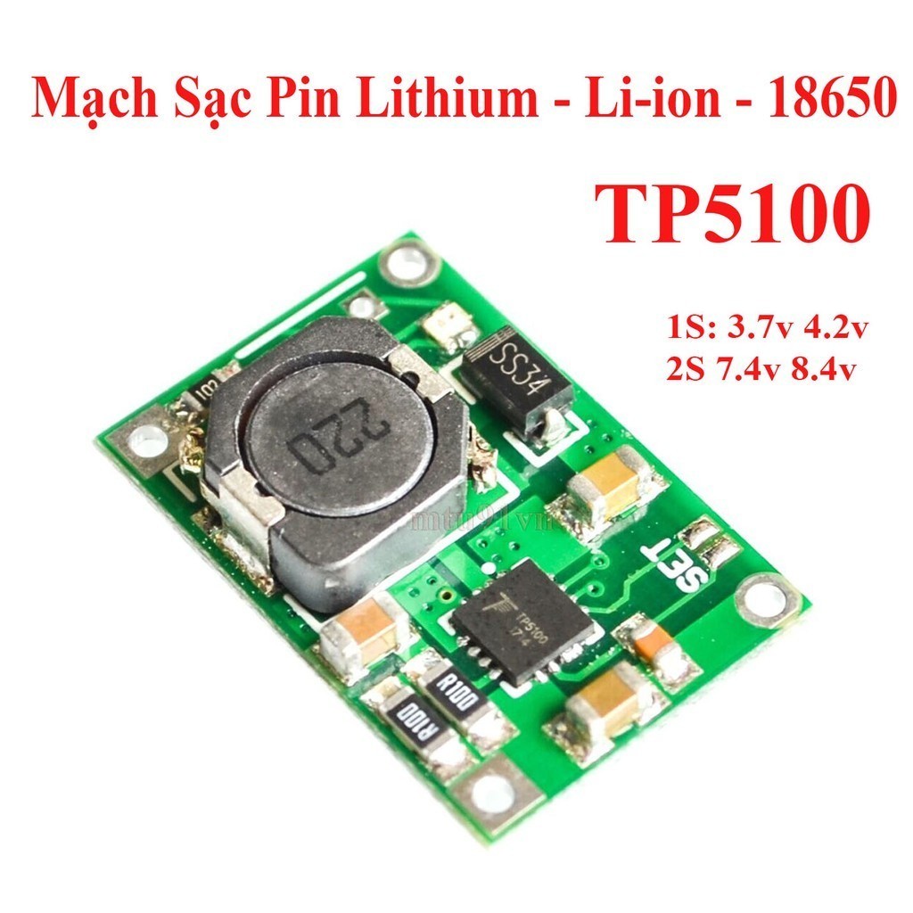 033 Mạch Sạc Pin Lithium - Li-ion - 18650 TP5100 2A (1 cell & 2 cell nối tiếp)