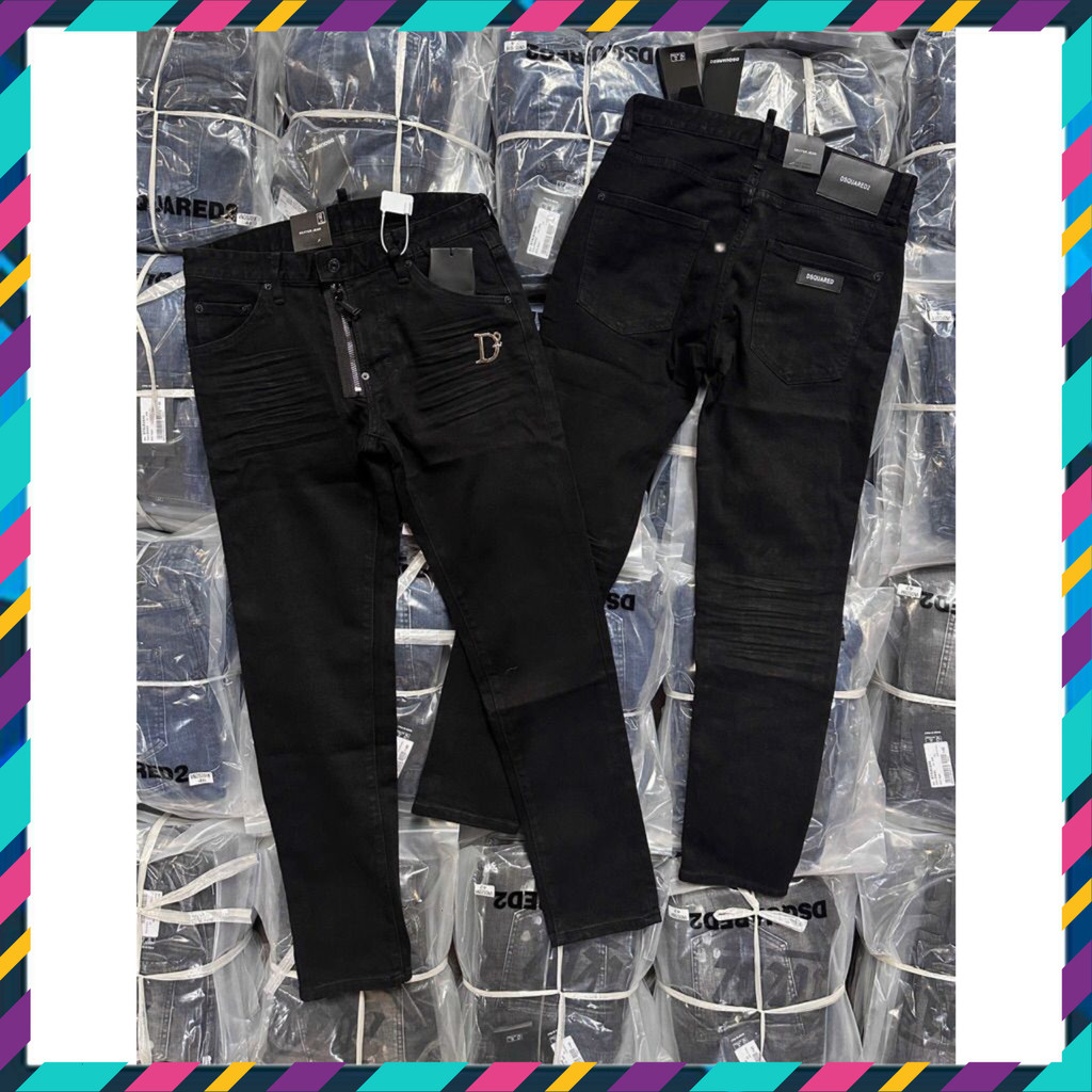 { ÔNG CHÚ AMIRI } "Quần Jean Nam D2 Đen Trơn Logo Biker Khoá Lệch DSQ Hàng Quảng Châu"