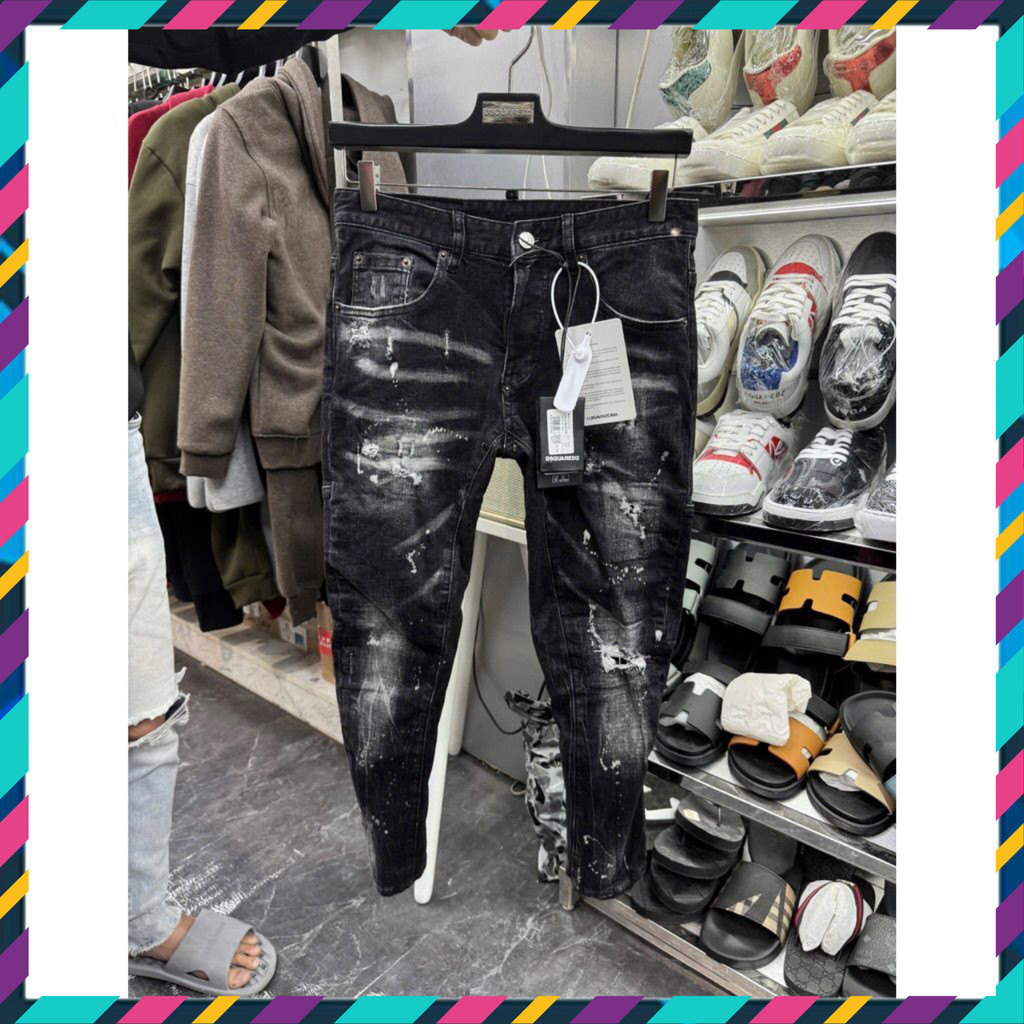 { ÔNG CHÚ AMIRI } Quần Jean Nam DSQ Xám Rách Fom Biker Hàng Quảng Châu