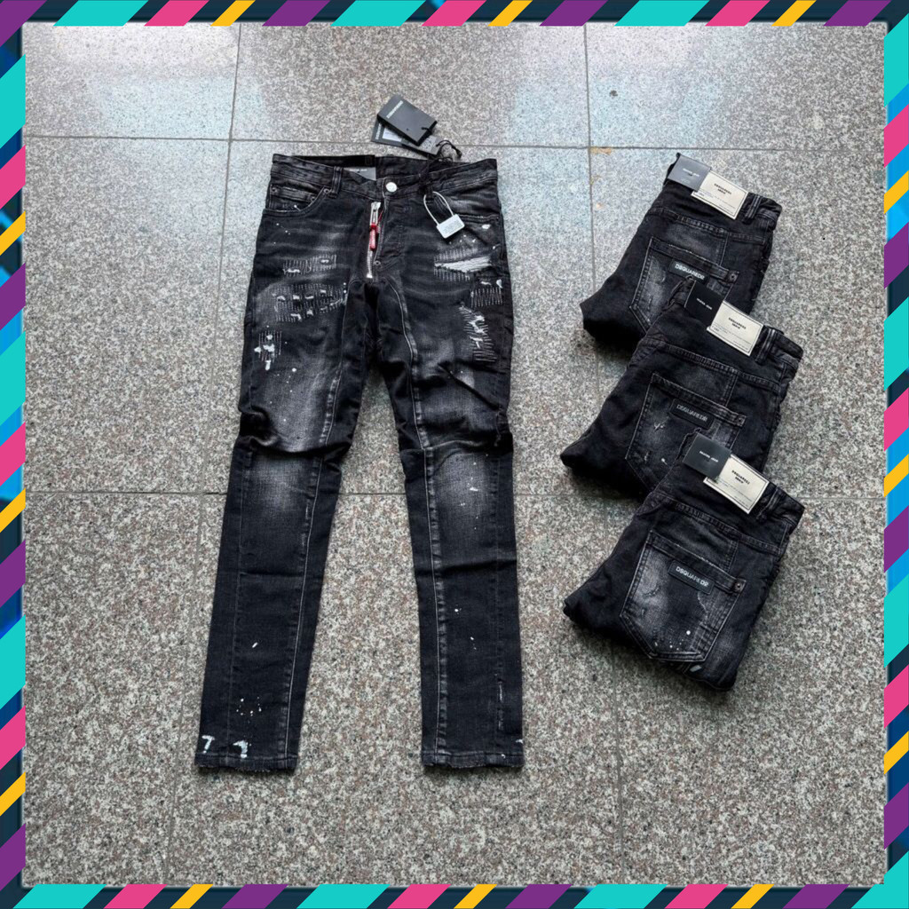 { ÔNG CHÚ AMIRI } Áo Jean Nam Xám Fom Biker Khoá Lệch DSQ Quảng Châu