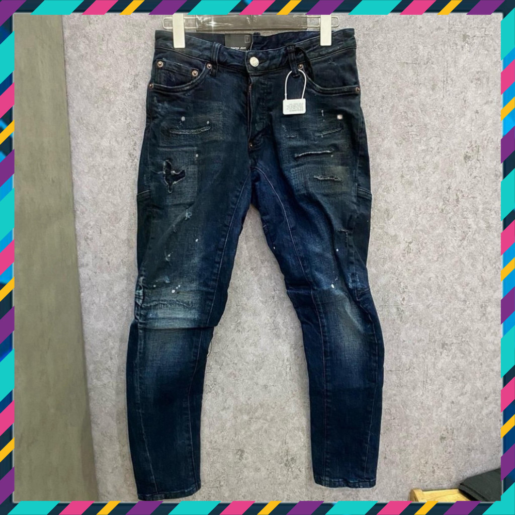 { ÔNG CHÚ AMIRI } Áo Jeans Nam Đậm Biker Cao Cấp Quảng Châu