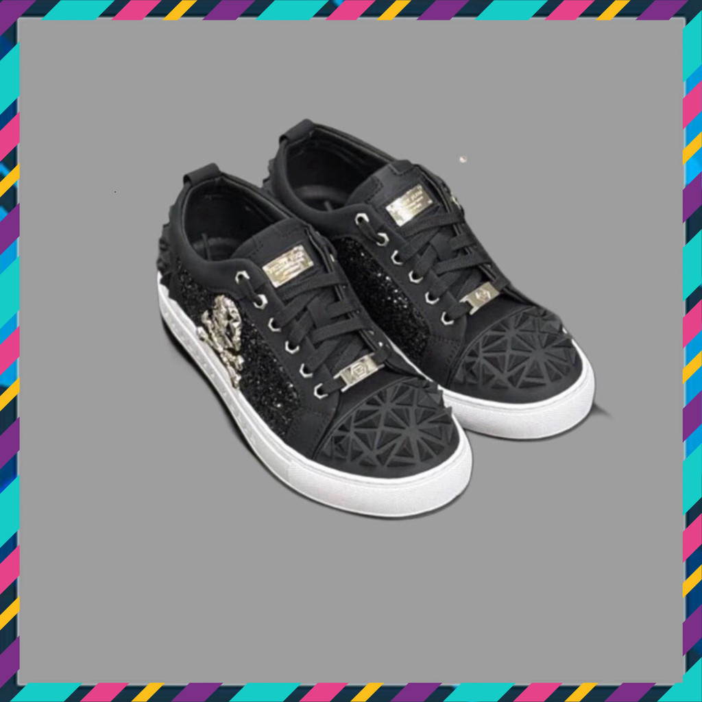 { ÔNG CHÚ AMIRI } Giày Nam Thể Thao Phillip Plein Đính Đá Logo Kim Loại Chống Mòn.