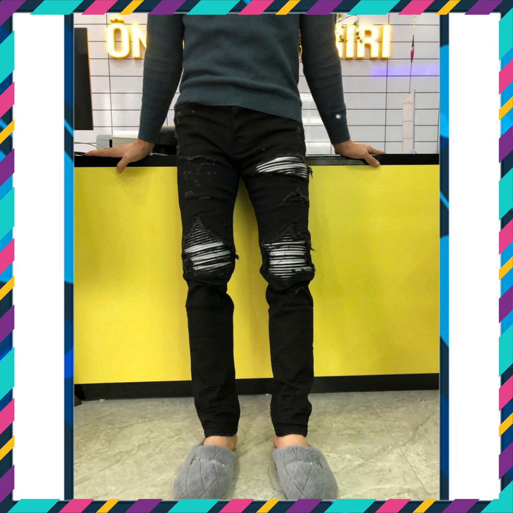 { ÔNG CHÚ AMIRI } Jeans Nam Đen Da Bạt Quảng Châu Kýourg kiểu 5385