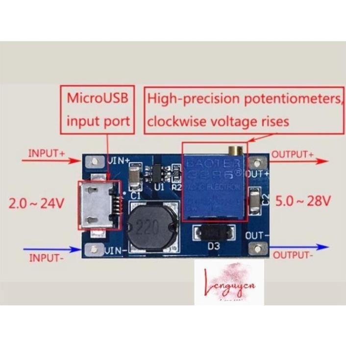 001 Mô Đun Tăng Áp Mini có Cổng Micro USB ( XY-016 | MT3608 )
