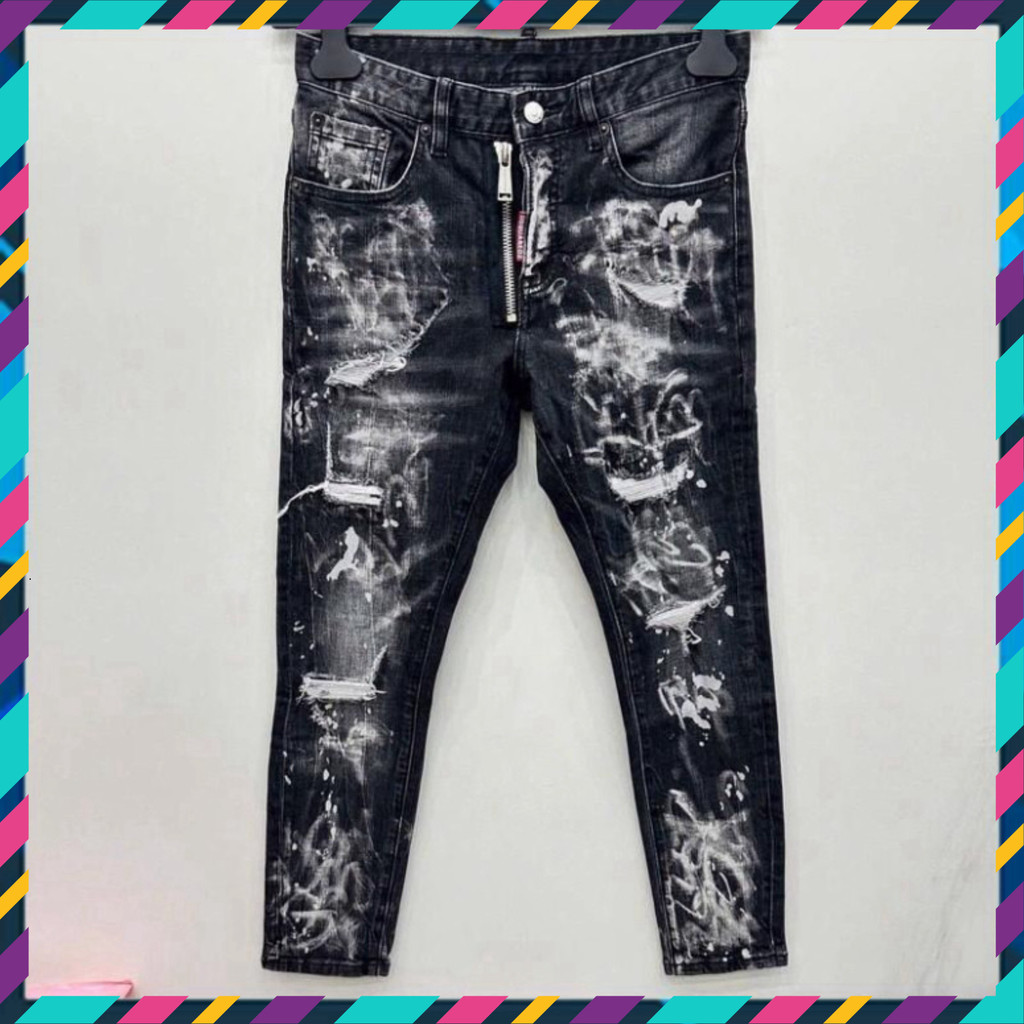 { ÔNG CHÚ AMIRI } Quần jean nam màu xám tối, thiết kế rách phong cách vảy sơn, sản phẩm chính hãng Q