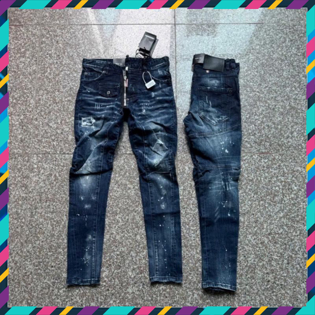 { ÔNG CHÚ AMIRI } Quần Jeans Nam DS Xanh Đậm Cổ Biker Quảng Châu.