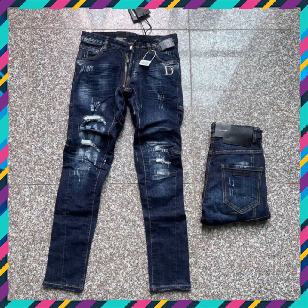 { ÔNG CHÚ AMIRI } Tiêu đề sản phẩm mới: Quần Jean Nam Đẹp Mẻ DS Màu Xanh Biker Logo D2